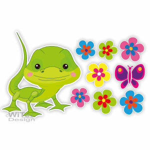 Autoaufkleber Gecko Gekko Blumen Schmetterling Auto...