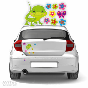 Autoaufkleber Gecko Gekko Blumen Schmetterling Auto...