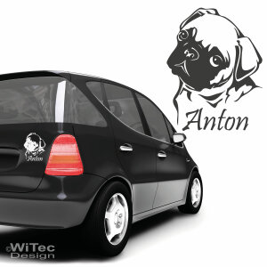 MOPS + Wunschname Aufkleber Autoaufkleber Hund