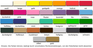 Farbmuster für Wandaufkleber