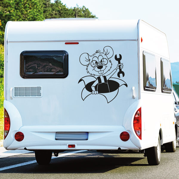 Wohmobil Aufkleber Mechaniker Maus Schraubenschlüssel WOMO